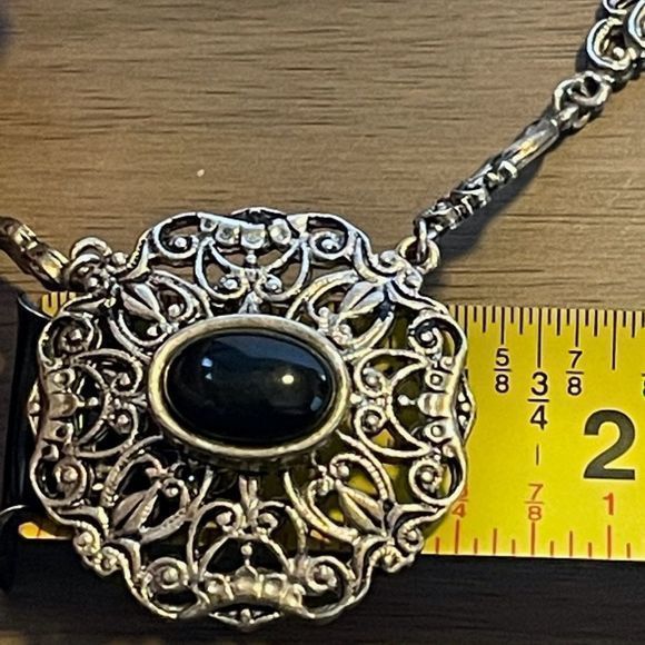 Vintage Art Deco Silvertone Necklace with Black Stone Southwest*** - Picture 7 of 11